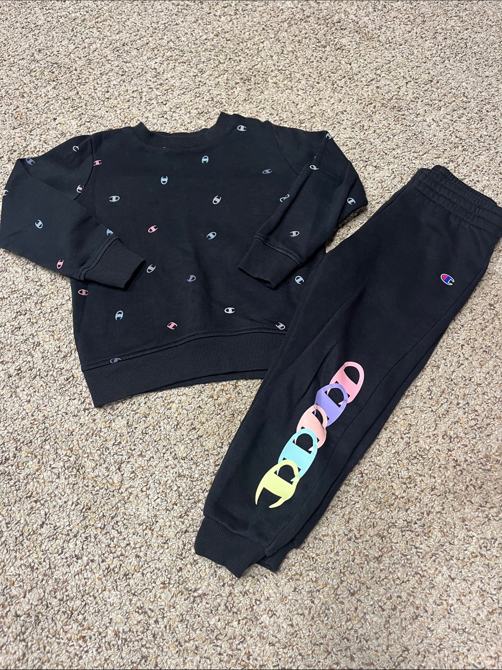 🍀6/$20 Champion Kids Black Sweatshirt & Joggers with Rainbow Logos